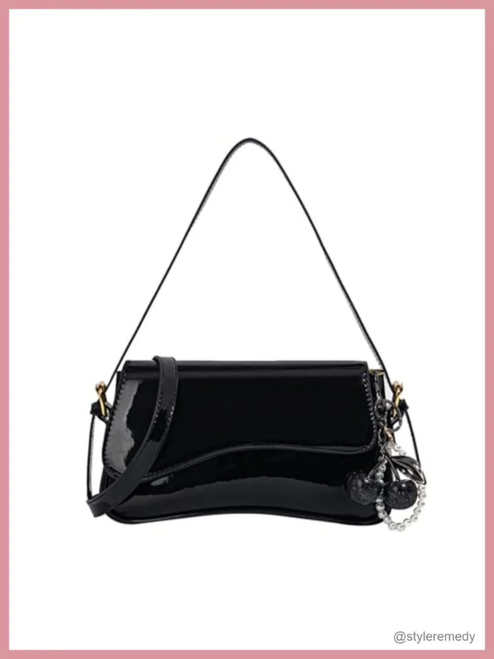 Cherry Charm Hobo Bag for Women - Faux Leather Crossbody Shoulder Purse with